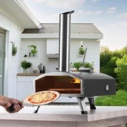 VEVOR Portable Outdoor Oven, 12-inch Pizza Oven, Pellet & Chips & Charcoal Tri-Fuel, Iron Spray Pizza Grill