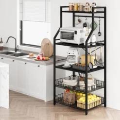 5-Tier Kitchen Storage Rack With Microwave Stand, Metal Shelves With 8 S-Hooks, 2 Wire Baskets & Spice Rack For Kitchen, Pantry, Counter -Target KitchenAid GUEST 0f084ebf 6b23 4881 abba 5f273a6e423d