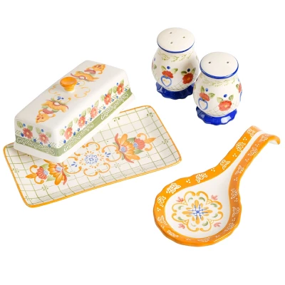 Gibson Laurie Gates Tierra 4 Piece Hand Painted Ceramic Tableware Accessory Set 5 Gibson Laurie Gates Tierra 4 Piece Hand Painted Ceramic Tableware Accessory Set - Image 3
