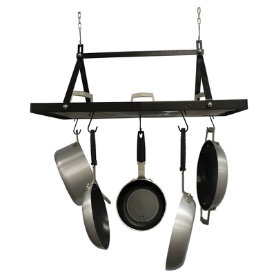 Range Kleen Black Enameled Rectangle Hanging Pot Rack: Ceiling Mount, Steel Kitchen Organizer With Pan Hooks 4 Range Kleen Black Enameled Rectangle Hanging Pot Rack: Ceiling Mount, Steel Kitchen Organizer With Pan Hooks - Image 2