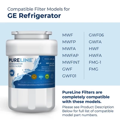 PureLine MWF Replacement Water Filter For GE® Refrigerators, Replaces Kenmore 46-9991, Smartwater MWFP And Filter Models MWFINT, GWF, GWFA (4 Pack) 3 PureLine MWF Replacement Water Filter For GE® Refrigerators, Replaces Kenmore 46-9991, Smartwater MWFP And Filter Models MWFINT, GWF, GWFA (4 Pack)
