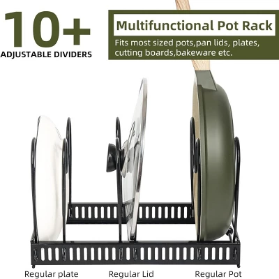 FURNIinspire Kitchen Rack Pot Rack Expandable Pan Organizer Lid Holder Adjustable Kitchen Cabinet Cookware Frying Rack, Black, 12.29"*8.19"*2.73" 3 FURNIinspire Kitchen Rack Pot Rack Expandable Pan Organizer Lid Holder Adjustable Kitchen Cabinet Cookware Frying Rack, Black, 12.29"*8.19"*2.73"