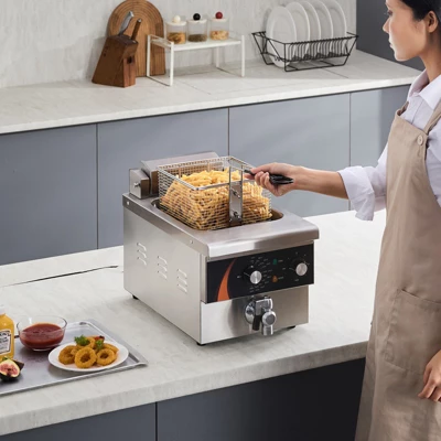 VEVOR Commercial Deep Fryer, 1750W Electric Countertop Fryer With Basket, 9Qt /8.5 L Single Oil Fryer, 1mm Thickened Stainless Steel, Silver 3 VEVOR Commercial Deep Fryer, 1750W Electric Countertop Fryer With Basket, 9Qt /8.5 L Single Oil Fryer, 1mm Thickened Stainless Steel, Silver