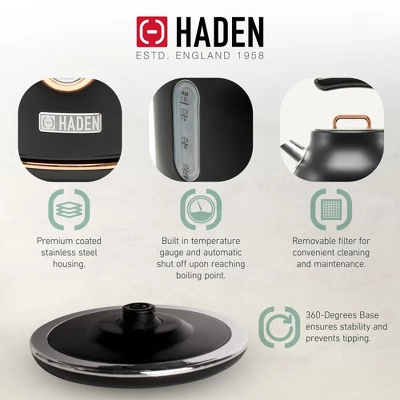 Haden Dorset 1.7 Liter Stainless Steel Electric Kettle With 360-Degree Base Bundled With 4 Slice Wide Slot Stainless Steel Toaster, Black & Copper 4 Haden Dorset 1.7 Liter Stainless Steel Electric Kettle With 360-Degree Base Bundled With 4 Slice Wide Slot Stainless Steel Toaster, Black & Copper - Image 2