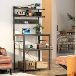 Aheaplus Kitchen Storage Rack With Power Outlet, Coffee Bar Station With LED Lights, Bakers Rack With 6 S-Shaped Hooks -Target KitchenAid GUEST 1207a1e8 0182 4a0f bb1b 8b8f45661a4a