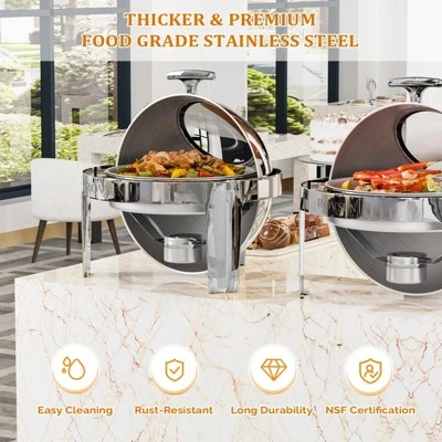 ROVSUN 6QT Roll Top Round Chafing Dish Buffet Set With Glass Window For Wedding Party Banquet Event 4 ROVSUN 6QT Roll Top Round Chafing Dish Buffet Set With Glass Window For Wedding Party Banquet Event - Image 2