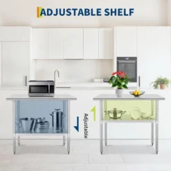Stainless Steel Table For Prep & Work, 2-Tier Shelf Commercial Metal Worktable Adjustable Height & Leveling Feet, Extra Strength Kitchen Storage Rack -Target KitchenAid GUEST 12653bdc 8379 4189 9b69 23df699e33bf