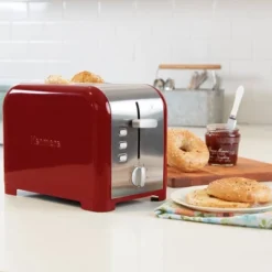 Kenmore 2-Slice Toaster, Wide Slot, Bagel/Defrost - Red Stainless Steel: Automatic Shut-Off, Crumb Tray, 80W, 2-Year Warranty