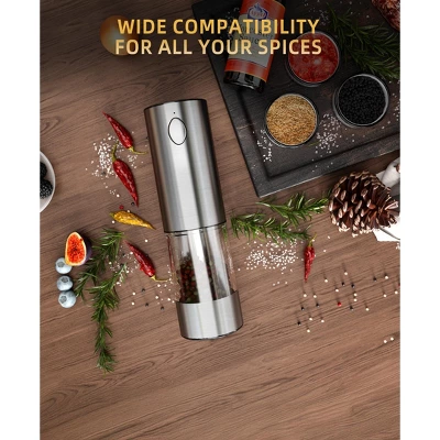SUGIFT Electric Salt And Pepper Grinder Set Rechargeable Stainless Steel Mills With LED Light Adjustable Coarseness Type C Charging Base 95ml Capacity 8 SUGIFT Electric Salt And Pepper Grinder Set Rechargeable Stainless Steel Mills With LED Light Adjustable Coarseness Type C Charging Base 95ml Capacity - Image 6