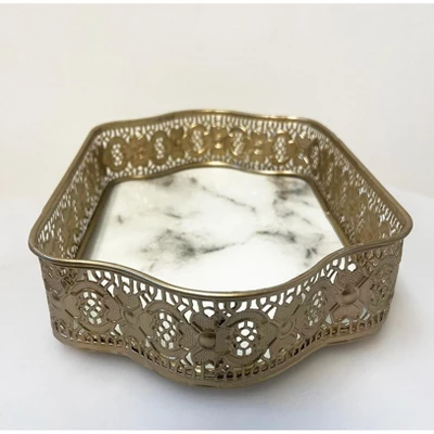 Essential Decor & Beyond 3-Piece Metal Tray With Marble Indoor Decor 5 Essential Decor & Beyond 3-Piece Metal Tray With Marble Indoor Decor - Image 3