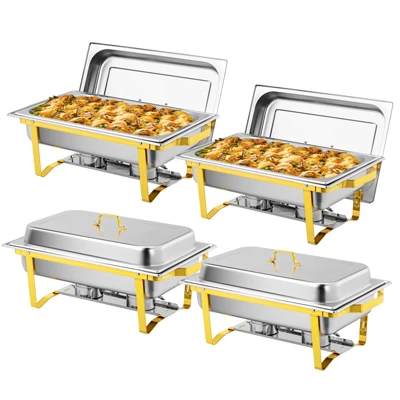 ROVSUN 2 Pack Gold 9QT Chafing Dishes For Buffet, Rectangular Stainless Steel Chafers And Buffet Warmers Sets For Party 3 ROVSUN 2 Pack Gold 9QT Chafing Dishes For Buffet, Rectangular Stainless Steel Chafers And Buffet Warmers Sets For Party
