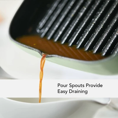 KitchenAid 11" Enameled Cast Iron Square Grill And Roasting Pan - Pistachio: Hand Wash, Electric & Gas Compatible 4 KitchenAid 11" Enameled Cast Iron Square Grill And Roasting Pan - Pistachio: Hand Wash, Electric & Gas Compatible - Image 2