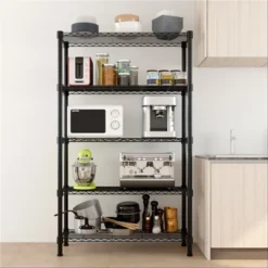 KTMBDW 5-Tier Metal Storage Rack, Shelving Unit With Frames, Dense Mesh For Entryway, Kitchen, Living Room, Bathroom, Industrial Style