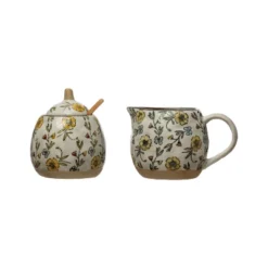 Storied Home Hand-Painted Stoneware Sugar Pot And Stoneware Creamer With Lid And Bamboo Spoon, Multicolor -Target KitchenAid GUEST 1671fae1 8397 4aea b8e0 683e554701fd