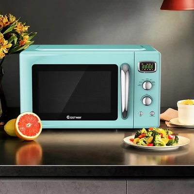Costway 0.9Cu.ft. Retro Countertop Compact Microwave Oven 900W 8 Cooking Settings BlackGreenWhite 9 Costway 0.9Cu.ft. Retro Countertop Compact Microwave Oven 900W 8 Cooking Settings BlackGreenWhite - Image 7