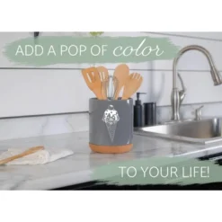 Elanze Designs 8 Inch Ice Cream Waffle Cone Large Ceramic Kitchen Utensil Holder Gray And White Crock With Cork Base -Target KitchenAid GUEST 17e31e84 9b6d 4722 bd10 7961885eb20d