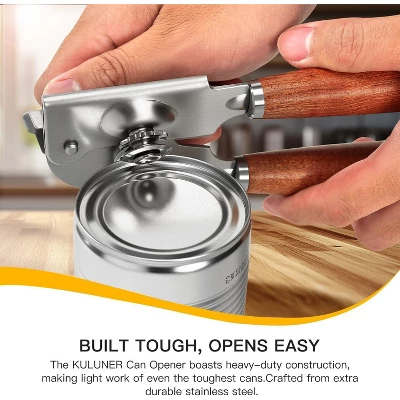 Manual Can Opener With Solid Wood Handle, Sharp Smooth Edge Blade 4 Manual Can Opener With Solid Wood Handle, Sharp Smooth Edge Blade - Image 2