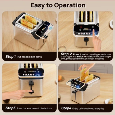 Whall® Stainless Steel Smart Toaster, 2 Slice | Projection Touchscreen, 1.5" Extra-Wide Slots, Digital Timer, Reheat & Defrost, Removable Crumb Tray 9 Whall® Stainless Steel Smart Toaster, 2 Slice | Projection Touchscreen, 1.5" Extra-Wide Slots, Digital Timer, Reheat & Defrost, Removable Crumb Tray - Image 7