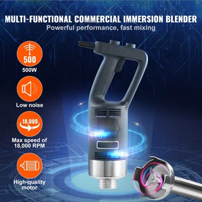 VEVOR Commercial Immersion Blender, 500 Watt Heavy Duty Hand Mixer, Variable Speed Kitchen Stick Mixer With 304 Stainless Steel Blade 4 VEVOR Commercial Immersion Blender, 500 Watt Heavy Duty Hand Mixer, Variable Speed Kitchen Stick Mixer With 304 Stainless Steel Blade - Image 2