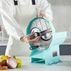 VEVOR Manual Vegetable Fruit Slicer, 0-0.5"/0-12mm Thickness Adjustable Commercial Slicer Machine, Double Feed Ports, Stainless Steel Blade Cutter