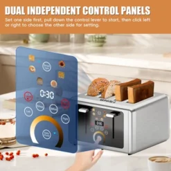 WHALL Stainless Steel Touchscreen Toaster 4 Slice, 6 Shade Settings, Bagel, Cancel, Defrost Functions