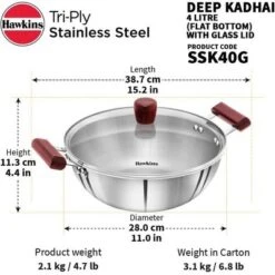 Hawkins 4L Tri Ply Stainless Steel Induction Compatible Deep Fry Pan Kadhai With Glass Lid: Hand Wash, Gas & Induction Safe -Target KitchenAid GUEST 1868b280 d61b 40a5 978b db19464c2144