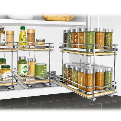 Lynk Professional Slide Out Vertical 6.25" Double Metal/Wood Spice Rack Silver: Kitchen & Pantry Organizer, Pull Out Storage 5 Lynk Professional Slide Out Vertical 6.25" Double Metal/Wood Spice Rack Silver: Kitchen & Pantry Organizer, Pull Out Storage - Image 3