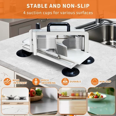 1/4"+3/8"+3/16" Stainless Steel Tomato Slicer | Heavy-Duty Commercial Manual Cutter With Non-Slip Feet | Ideal For Tomatoes 4 1/4"+3/8"+3/16" Stainless Steel Tomato Slicer | Heavy-Duty Commercial Manual Cutter With Non-Slip Feet | Ideal For Tomatoes - Image 2