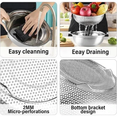 Colander Bowl Set With Microporous For Washing Rice, Pasta, Spaghetti, Fruits, Dishwasher Safe(2PC) 6 Colander Bowl Set With Microporous For Washing Rice, Pasta, Spaghetti, Fruits, Dishwasher Safe(2PC) - Image 4