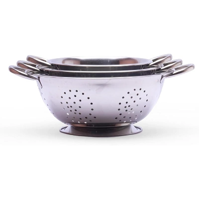 Amco 3-Piece Stainless Steel Colander Set - Multiple Sizes - 1.5, 3, 5 Quart - Durable, Professional Grade Design With Handles For Easy Transfer 6 Amco 3-Piece Stainless Steel Colander Set - Multiple Sizes - 1.5, 3, 5 Quart - Durable, Professional Grade Design With Handles For Easy Transfer - Image 4