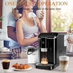 TROPOW Fully Automatic Espresso Machine, With Built-In Grinder And Milk Frother, Adjustable Espresso Bean Grinder For Home Barista