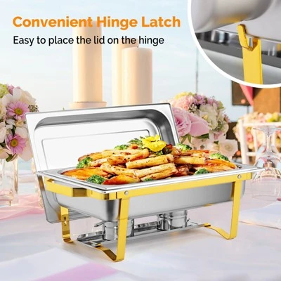 ROVSUN 2 Pack Gold 9QT Chafing Dishes For Buffet, Rectangular Stainless Steel Chafers And Buffet Warmers Sets For Party 7 ROVSUN 2 Pack Gold 9QT Chafing Dishes For Buffet, Rectangular Stainless Steel Chafers And Buffet Warmers Sets For Party - Image 5