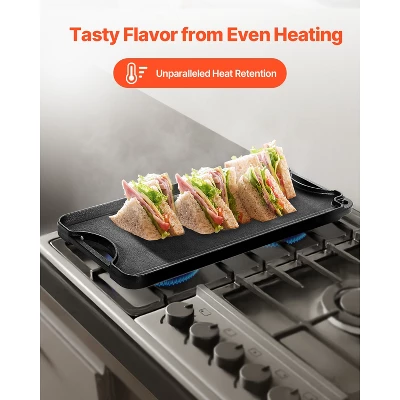 VEVOR Reversible Grill/Griddle, 20x10 Inch Pre-Seasoned Cast Iron Griddle, Portable Rectangular Pan With Handle, Family Cookware, Black 8 VEVOR Reversible Grill/Griddle, 20x10 Inch Pre-Seasoned Cast Iron Griddle, Portable Rectangular Pan With Handle, Family Cookware, Black - Image 6