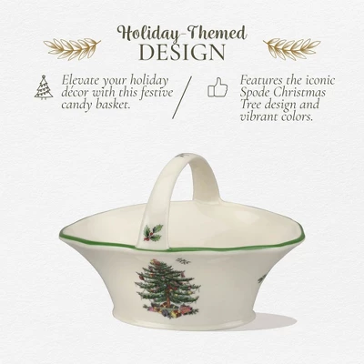 Spode Christmas Tree Candy Basket, 5.75-Inch Candy Bowl With Handle, Fine Earthenware Christmas Gift, Festive Holiday Serveware & Holiday Display Bowl 4 Spode Christmas Tree Candy Basket, 5.75-Inch Candy Bowl With Handle, Fine Earthenware Christmas Gift, Festive Holiday Serveware & Holiday Display Bowl - Image 2
