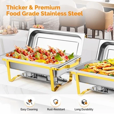 ROVSUN 2 Pack Gold 9QT Chafing Dishes For Buffet, Rectangular Stainless Steel Chafers And Buffet Warmers Sets For Party 6 ROVSUN 2 Pack Gold 9QT Chafing Dishes For Buffet, Rectangular Stainless Steel Chafers And Buffet Warmers Sets For Party - Image 4