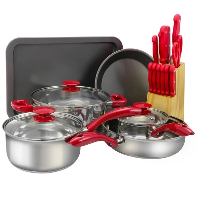 MegaChef 22 Piece Cookware Combo Set In Red 7 MegaChef 22 Piece Cookware Combo Set In Red - Image 5