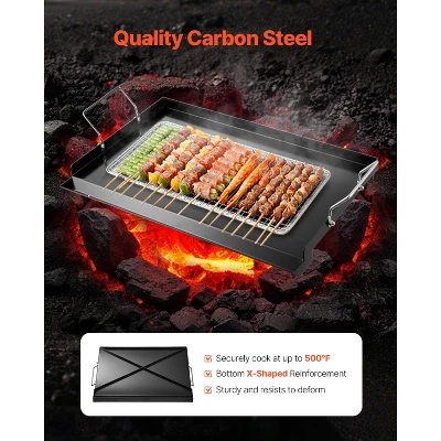 VEVOR Carbon Steel Griddle, 24x16 Inch Universal Flat Top Rectangular Plate, Gas Grill Griddle For BBQ Grill, Teppanyaki, Black 4 VEVOR Carbon Steel Griddle, 24x16 Inch Universal Flat Top Rectangular Plate, Gas Grill Griddle For BBQ Grill, Teppanyaki, Black - Image 2