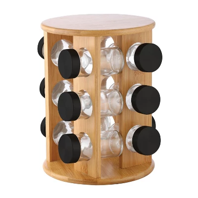 ELLE Decor 12-Jar Spice Rack Organizer, Black And Wood In Multicolored 4 ELLE Decor 12-Jar Spice Rack Organizer, Black And Wood In Multicolored - Image 2