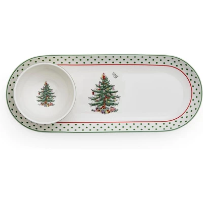 Spode Christmas Tree 2-Piece Polka Dot Chip And Dip Serving Set - 13-Inch Oval Plate With Dip Bowl - Porcelain, Dishwasher, Microwave, Freezer Safe 6 Spode Christmas Tree 2-Piece Polka Dot Chip And Dip Serving Set - 13-Inch Oval Plate With Dip Bowl - Porcelain, Dishwasher, Microwave, Freezer Safe - Image 4