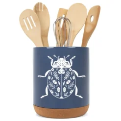 Elanze Designs 8 Inch Floral Beetle Large Ceramic Kitchen Utensil Holder Navy Blue And White Crock With Cork Base -Target KitchenAid GUEST 1d04adfd 253d 411e ac94 a0a75957ec95