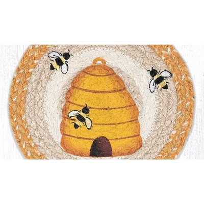 Earth Rugs Beehive Round Trivet – 10"x10" Braided Natural Fiber Hot Pad With Honeybee And Hive Print For Farmhouse Kitchens 4 Earth Rugs Beehive Round Trivet – 10"x10" Braided Natural Fiber Hot Pad With Honeybee And Hive Print For Farmhouse Kitchens - Image 2