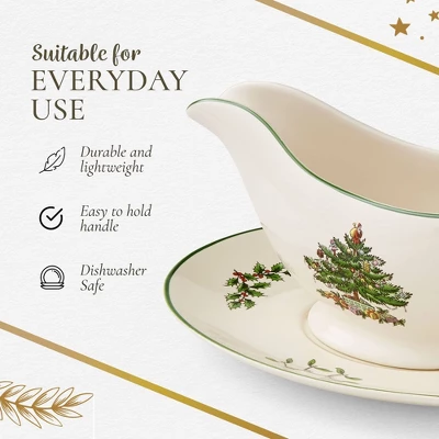 Spode Portmeirion Christmas Tree 9 Oz Gravy Boat & Stand - Festive Porcelain Sauce Boat With Tray For Holiday Gatherings - Microwave, Dishwasher, Oven Safe 7 Spode Portmeirion Christmas Tree 9 Oz Gravy Boat & Stand - Festive Porcelain Sauce Boat With Tray For Holiday Gatherings - Microwave, Dishwasher, Oven Safe - Image 5