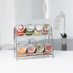 9-Piece Glass Spice Jar Set With 2-Tier Chrome Rack – 8 Glass Jars With Chrome Covers, Space-Saving Storage -Target KitchenAid GUEST 1df73b10 f094 462f 8b1c ccb7563dcf1b
