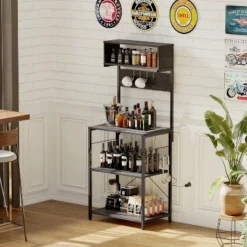 Kitchen Bakers Rack With Power Outlet, Microwave Stand, 4 Tiers Coffee Bar Station, Kitchen Storage Shelf W/Hooks, Rack For Spices, Pots Pans -Target KitchenAid GUEST 1dfb36ce 4485 45ff b632 5409e9fde6ee