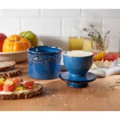 Butter Bell® Crock – Denim Blue Antique Ceramic Butter Keeper, Reactive Glaze Vintage-Style Butter Dish For Fresh, Spreadable Butter
