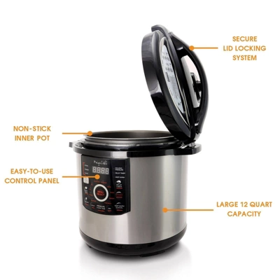 Megachef 12 Quart Steel Digital Pressure Cooker With 15 Presets And Glass Lid: Stainless Steel, 1600W, Dishwasher-Safe 4 Megachef 12 Quart Steel Digital Pressure Cooker With 15 Presets And Glass Lid: Stainless Steel, 1600W, Dishwasher-Safe - Image 2