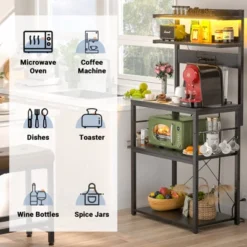 Aheaplus Kitchen Storage Rack With Power Outlet, Coffee Bar Station With LED Lights, Bakers Rack With 6 S-Shaped Hooks -Target KitchenAid GUEST 20e46933 606a 488e ba08 6a3bc719ee2c