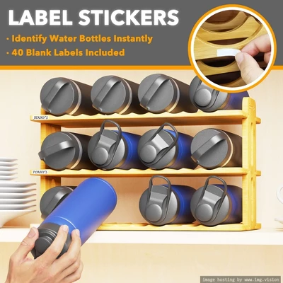 Bamboo Water Bottle Organizer With Labels For Kitchen And Pantry,(3-Tier, Hold 12 Bottles) 5 Bamboo Water Bottle Organizer With Labels For Kitchen And Pantry,(3-Tier, Hold 12 Bottles) - Image 3