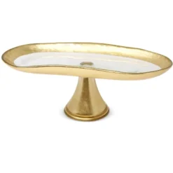 Classic Touch Footed Glass Tray With Gold Brushed Rim