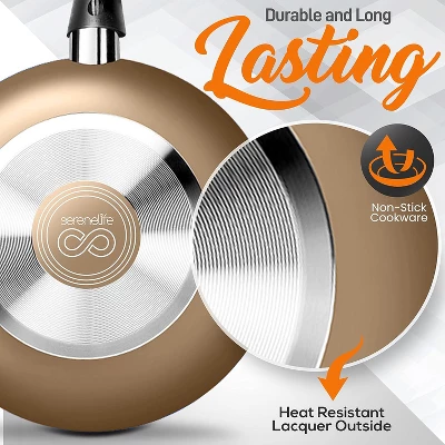 SereneLife 15 Piece Kitchenware Pots & Pans Set – Basic Kitchen Cookware, Black Non-Stick Coating Inside, Heat Resistant Lacquer (Gold) 5 SereneLife 15 Piece Kitchenware Pots & Pans Set – Basic Kitchen Cookware, Black Non-Stick Coating Inside, Heat Resistant Lacquer (Gold) - Image 3